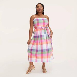 Kate Spade New York X Target Large Plaid Midi Dress Tie Waist Linen Blend